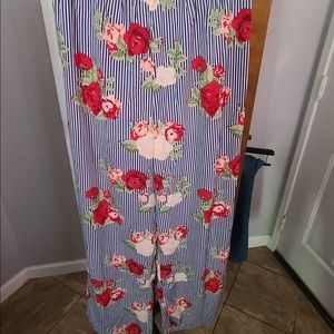 Striped Floral print flowy pants